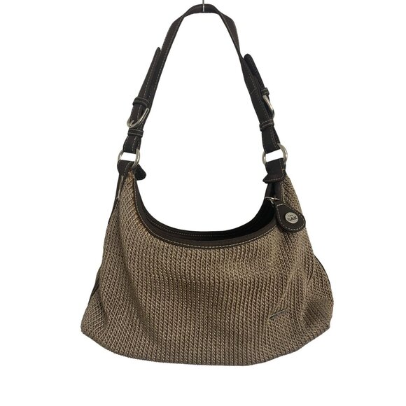 The Sak Crochet Woven Shoulder Hand Bag In Brown Tan With Leather Accents - Picture 1 of 9